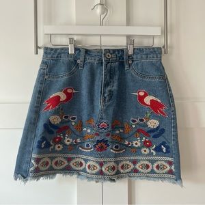 Umgee Skirt Denim Embroidered Birds
Floral Small